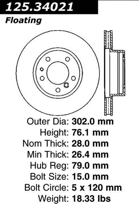 Centric Parts Disc Brake Rotor Premium High Carbon Alloy with Advanced Metallurgy for BMW 1995-1994 540i, 1992-1987 735i/735iL, 1994-1993 740i/740iL, 1994-1988 750iL, 1987 L7 125.34021