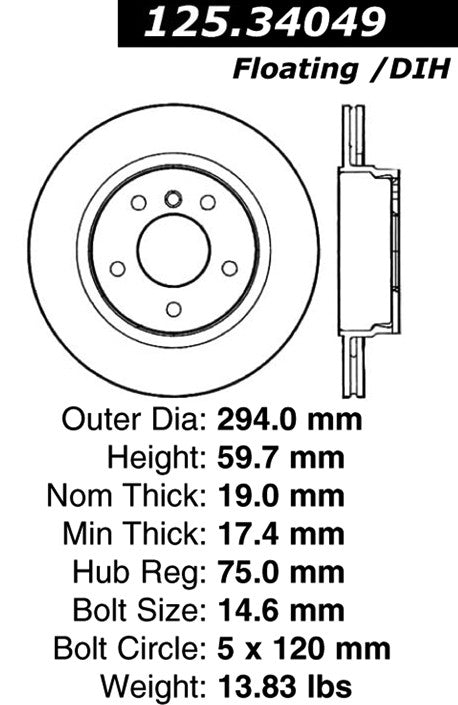 Stoptech Centric Premium High Carbon Brake Rotor 125.34049