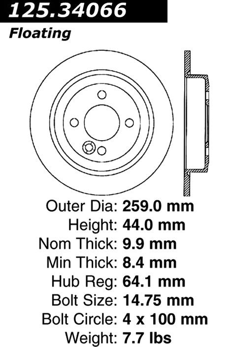 Stoptech Centric 02-06 Mini Cooper / Mini Cooper S Rear Rotor 125.34066