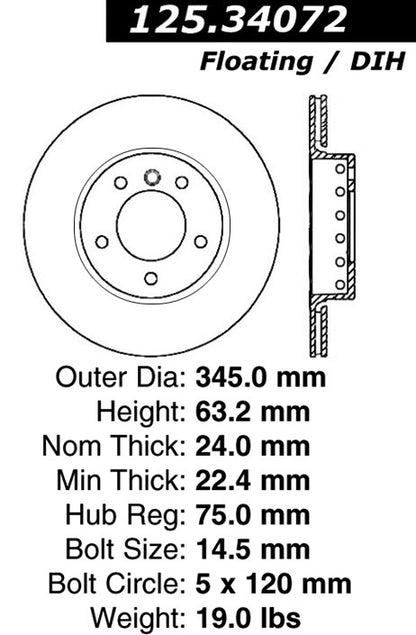 Stoptech Centric Premium High Carbon Brake Rotor 125.34072