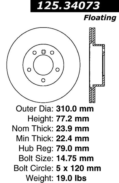 Stoptech Centric Premium High Carbon Brake Rotor 125.34073