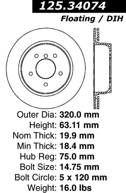 Stoptech Centric Premium High Carbon Brake Rotor 125.34074