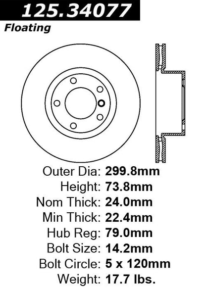 Centric Parts Disc Brake Rotor Premium High Carbon Alloy for 2006-2015 BMW 120i/125i/128i/320i/325i/325xi/328i/328xi 125.34077