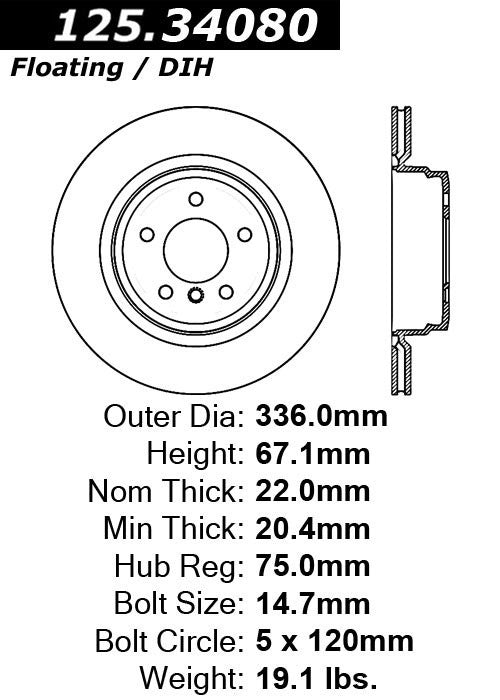 Centric Parts Disc Brake Rotor Premium High Carbon Alloy for 2006-2015 BMW Models 125.34080