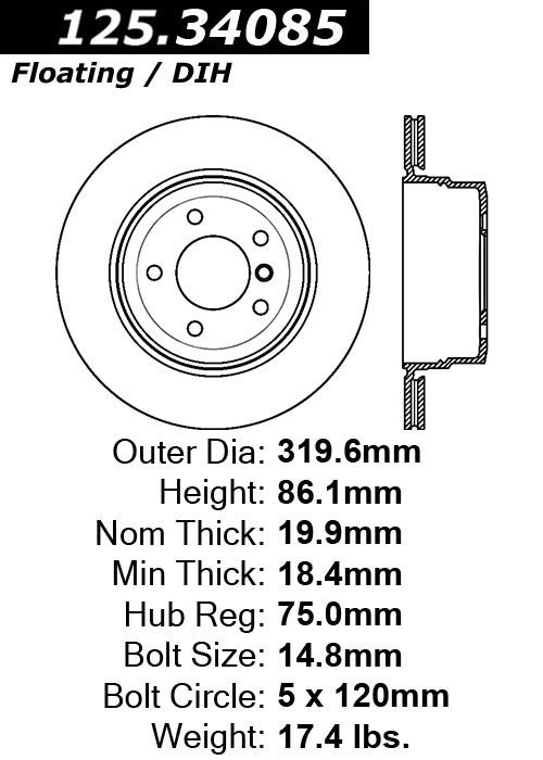 Centric Parts Disc Brake Rotor High Carbon Alloy with Advanced Metallurgy for 2006-2009 BMW 525xi 528i xDrive 530xi 535i xDrive 535xi 125.34085