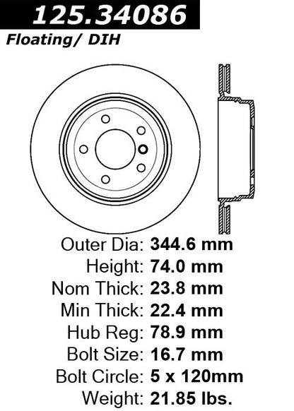 Stoptech Centric Premium High Carbon Brake Rotor 125.34086