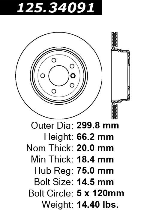 Stoptech Centric Premium High Carbon Brake Rotor 125.34091
