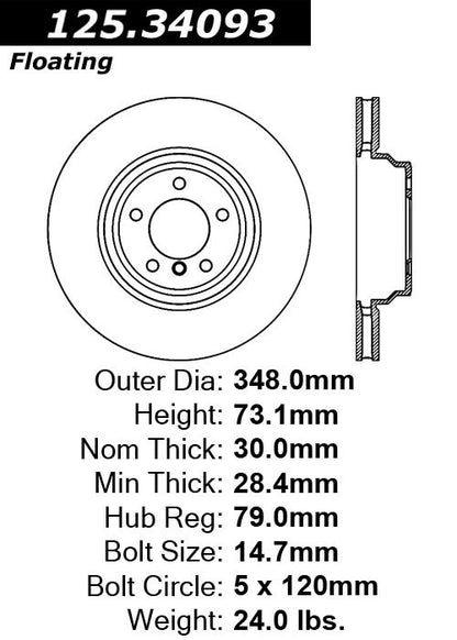 Stoptech Centric 07-09 BMW 335 Series Front Premium High Carbon Brake Rotor 125.34093