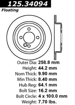 Centric Parts Disc Brake Rotor High Carbon Alloy with Advanced Metallurgy for 2007-2015 Mini Cooper 125.34094