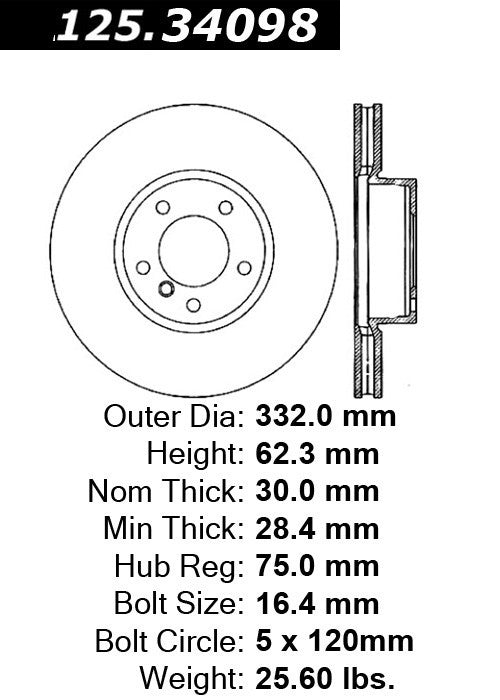 Stoptech Centric Premium High Carbon Brake Rotor 125.34098