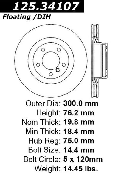 Centric Parts Disc Brake Rotor High Carbon Alloy with Advanced Metallurgy for 2009-2013 BMW 120i 125i 128i 125.34107