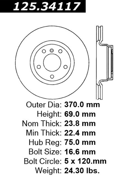 Centric Parts Disc Brake Rotor Premium High Carbon Alloy with Advanced Metallurgy for BMW 550i GT 2010-2015, 750i 2009-2015