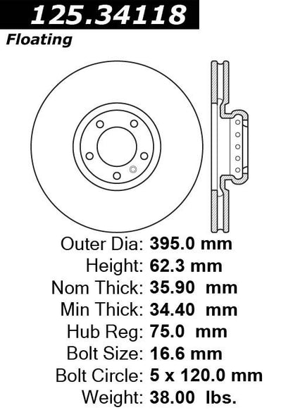 Centric Parts Disc Brake Rotor Premium High Carbon Alloy for 2010-2018 BMW X5 X6 125.34118
