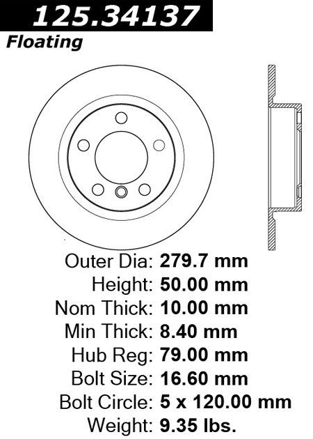 Stoptech Centric Premium High Carbon Brake Rotor 125.34137