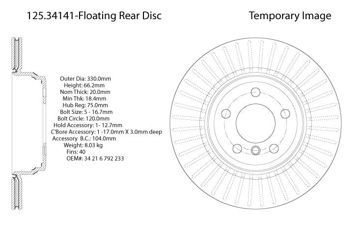 Centric Parts Disc Brake Rotor High Carbon Alloy with Advanced Metallurgy for 2012-2019 BMW 328i 330i 335i 340i 428i 125.34141
