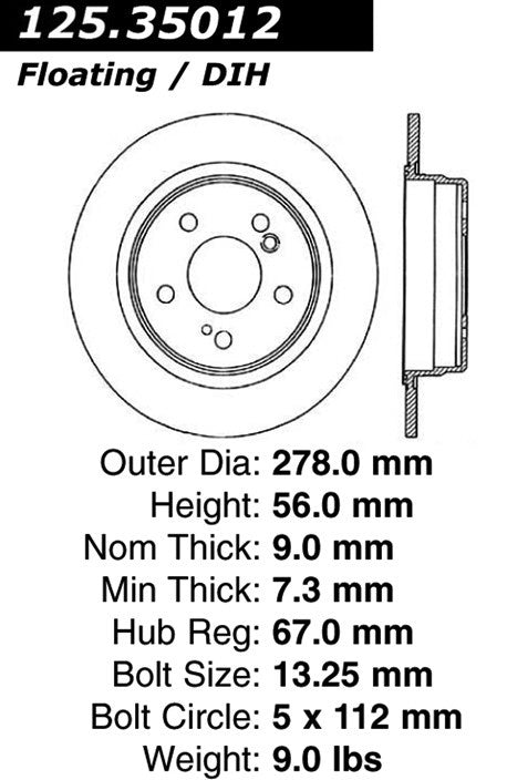 Centric Parts Disc Brake Rotor Premium High Carbon Alloy with Advanced Metallurgy for 2008-2004 Chrysler Crossfire 125.35012