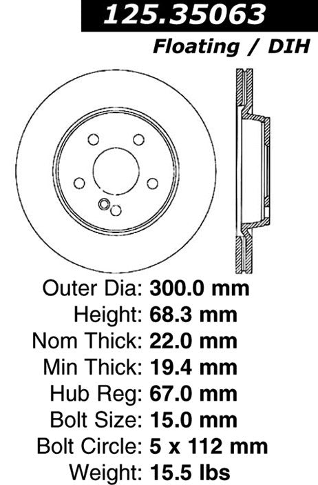 Stoptech Centric Premium High Carbon Brake Rotor 125.35063