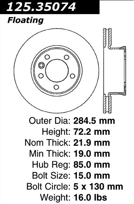 Stoptech Centric Premium High Carbon Brake Rotor 125.35074