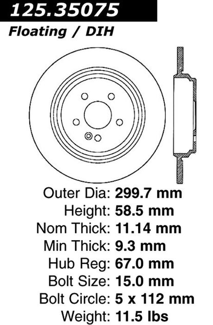 Stoptech Centric Premium High Carbon Brake Rotor 125.35075