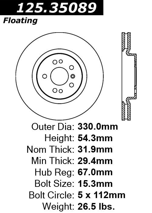 Stoptech Centric Premium High Carbon Brake Rotor 125.35089