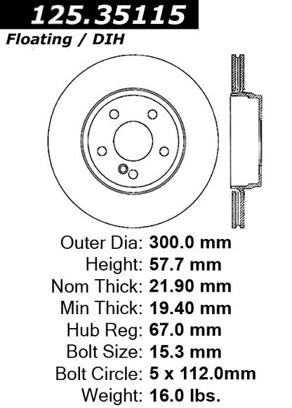 Stoptech Centric 10-11 Mercedes Benz E350 Rear Premium High Carbon Brake Rotor 125.35115