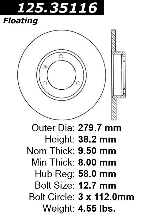 Centric Parts Disc Brake Rotor High Carbon Alloy with Advanced Metallurgy 125.35116