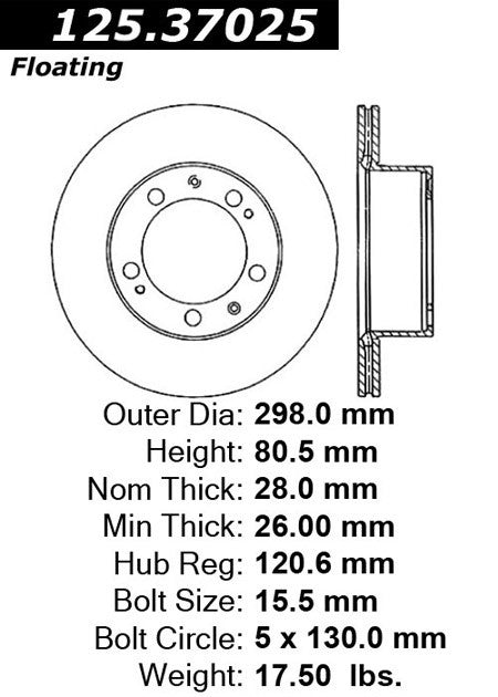 Stoptech Centric Premium High Carbon Brake Rotor 125.37025