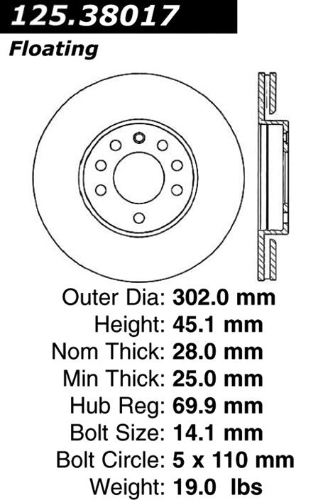 Stoptech Centric Premium High Carbon Brake Rotor 125.38017