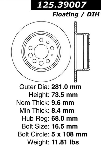 Stoptech Centric Premium High Carbon Brake Rotor 125.39007