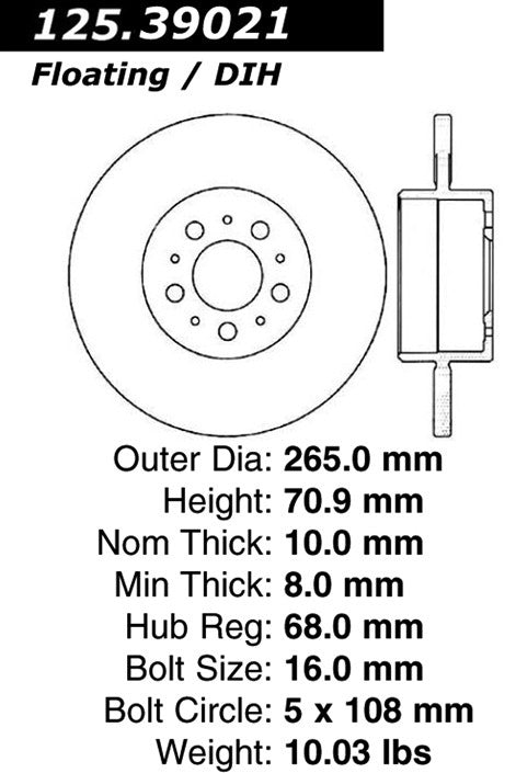 Stoptech Centric Premium High Carbon Brake Rotor 125.39021