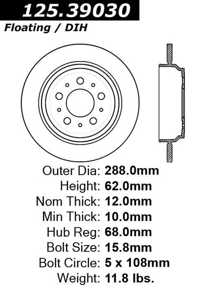 Centric Parts Disc Brake Rotor High Carbon Alloy with Advanced Metallurgy for 2000-1999 Volvo S70 V70 125.39030