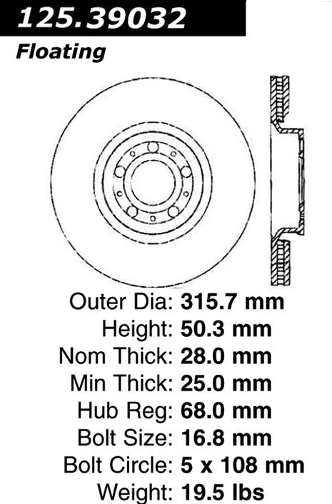 Centric Parts Disc Brake Rotor High Carbon Alloy with Advanced Metallurgy for 2008-2009 Volvo S60, 2014-2003 XC90 125.39032