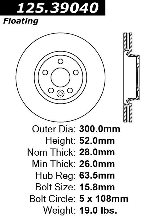 Centric Parts Disc Brake Rotor High Carbon Alloy with Advanced Metallurgy for Land Rover Range Rover Evoque 2012-2018, Volvo S60 2011-2018, S80 2007-2016, V60 2015-2018, V70 2008-2010, XC70 2008-2016