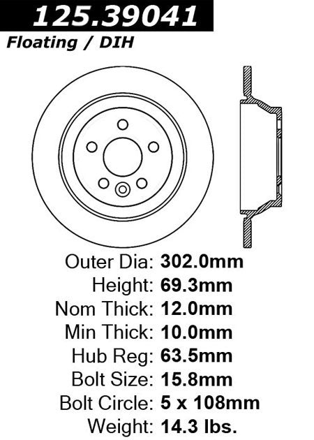Stoptech Centric Premium High Carbon Brake Rotor 125.39041