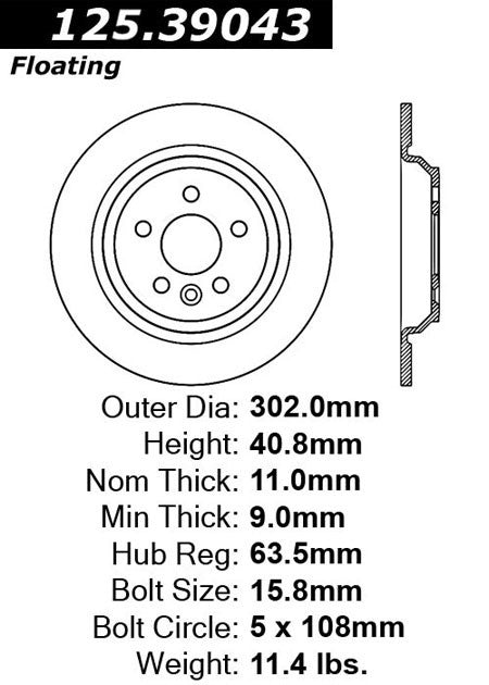 Stoptech Centric Premium High Carbon Brake Rotor 125.39043