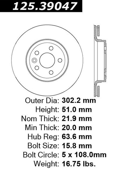 Stoptech Centric Premium High Carbon Brake Rotor 125.39047
