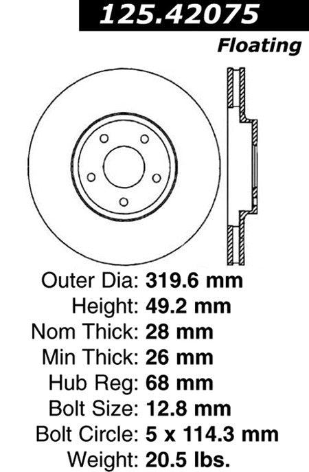 Centric Parts Disc Brake Rotor Premium High Carbon Alloy for 2004-2005 Nissan Maxima 2003-2004 Murano 125.42075