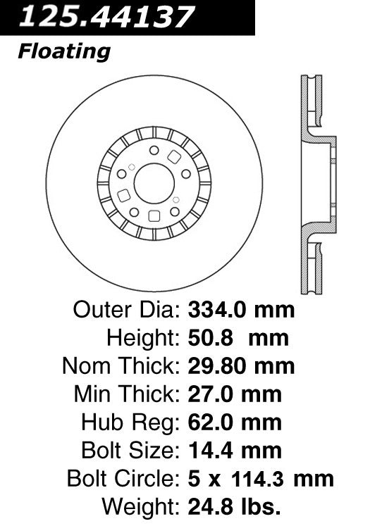 Centric Parts Disc Brake Rotor High Carbon Alloy with Advanced Metallurgy for 2006-2016 Lexus GS350/GS430/GS450h/GS460 IS200t/IS300/IS350 125.44137