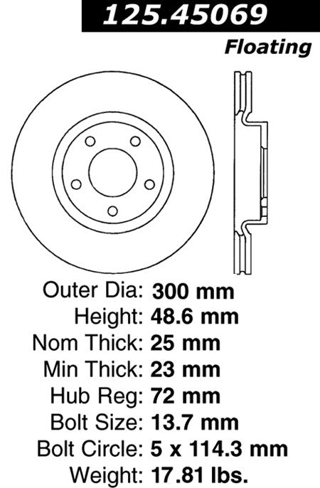 Centric Parts Disc Brake Rotor Premium High Carbon Alloy for 2004-2013 Mazda 3 125.45069
