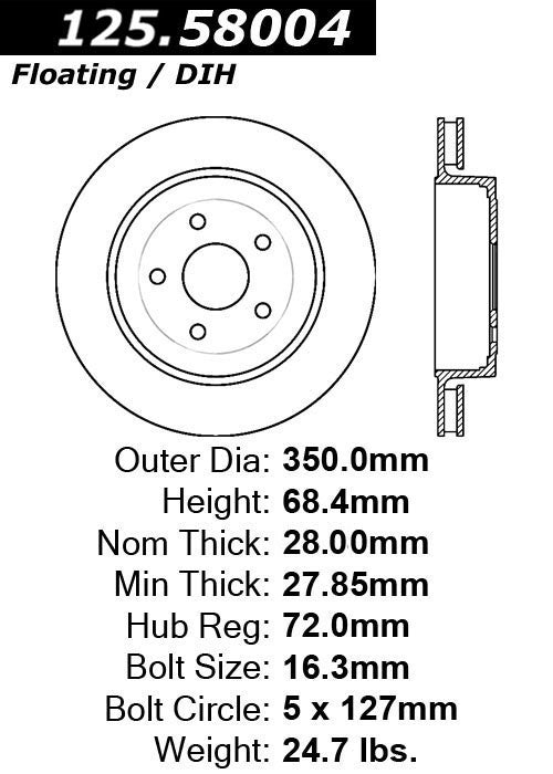 Stoptech Centric 06-10 Jeep Grand Cherokee SRT8 Rear Premium High Carbon Rotor 125.58004