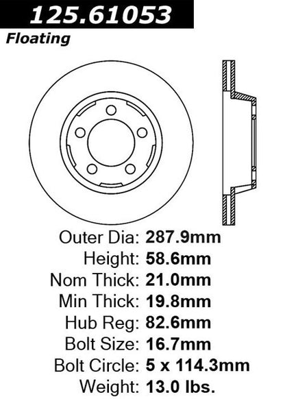 Stoptech Centric Premium High Carbon Brake Rotor 125.61053