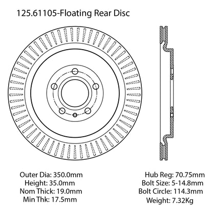 Centric Parts Disc Brake Rotor High Carbon Alloy with Advanced Metallurgy for 2013-2014 Ford Mustang 125.61105