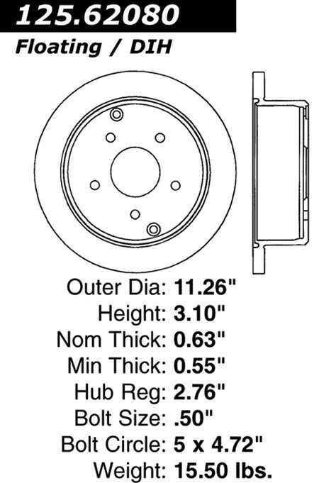 Stoptech Centric Premium High Carbon Brake Rotor 125.62080