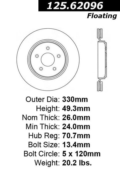 Stoptech Centric 06-08 Cadillac XLR-V Supercharged / 06-09 Corvette (Z51) Rear Premium High Carbon Rotor 125.62096