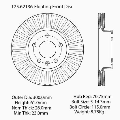 Stoptech Centric Premium High Carbon Alloy Brake Rotor - Front 125.62136