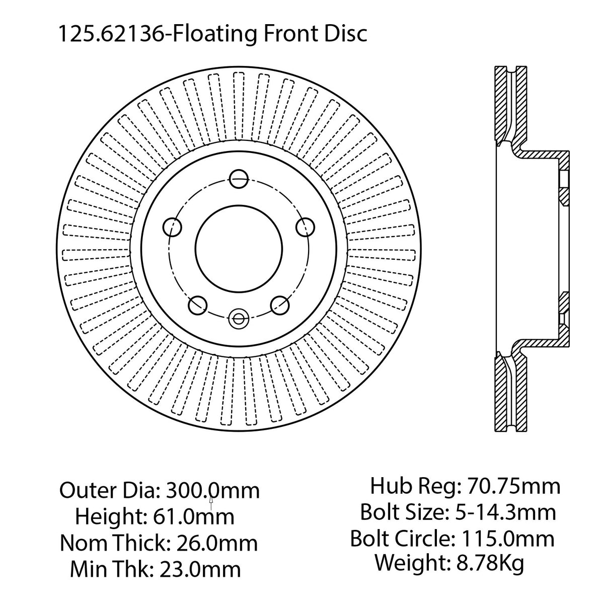 Stoptech Centric Premium High Carbon Alloy Brake Rotor - Front 125.62136