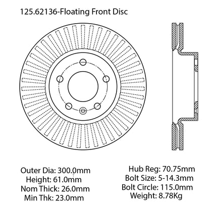 Stoptech Centric Premium High Carbon Alloy Brake Rotor - Front 125.62136