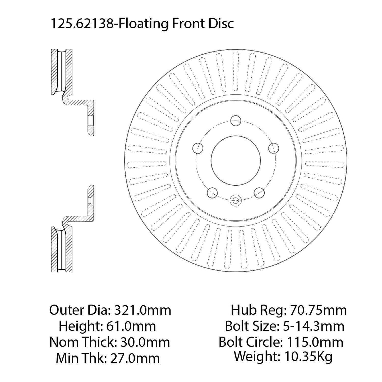 Centric Parts Disc Brake Rotor High Carbon Alloy with Advanced Metallurgy for 2013-2019 Cadillac ATS 125.62138