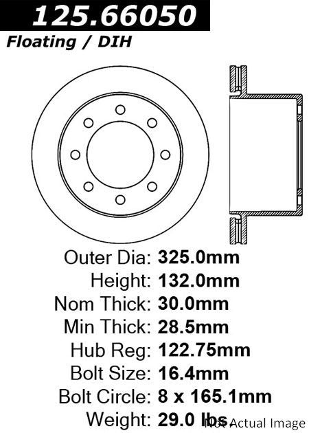 Centric Parts Disc Brake Rotor High Carbon Alloy with Advanced Metallurgy for 2008-2003 Chevrolet Express 3500, 2007-2001 Silverado 3500 125.66050
