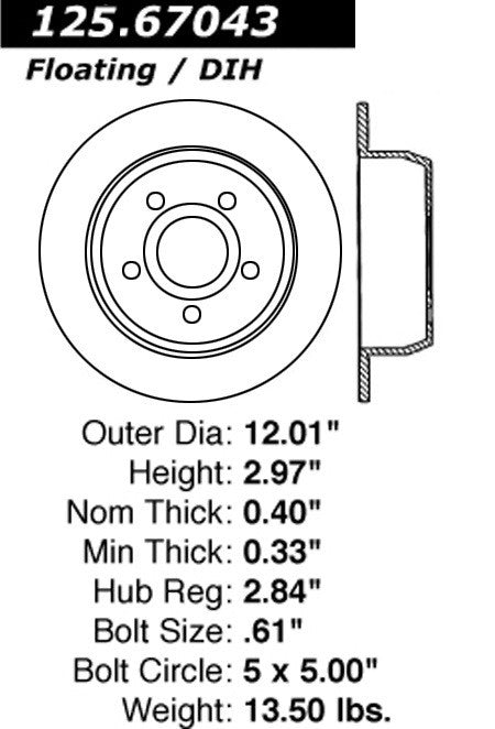 Stoptech Centric Premium High Carbon Brake Rotor 125.67043
